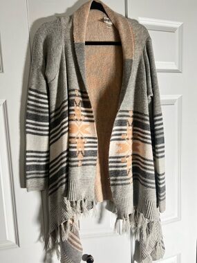 Daytrip Gray and peach Striped open Cardigan